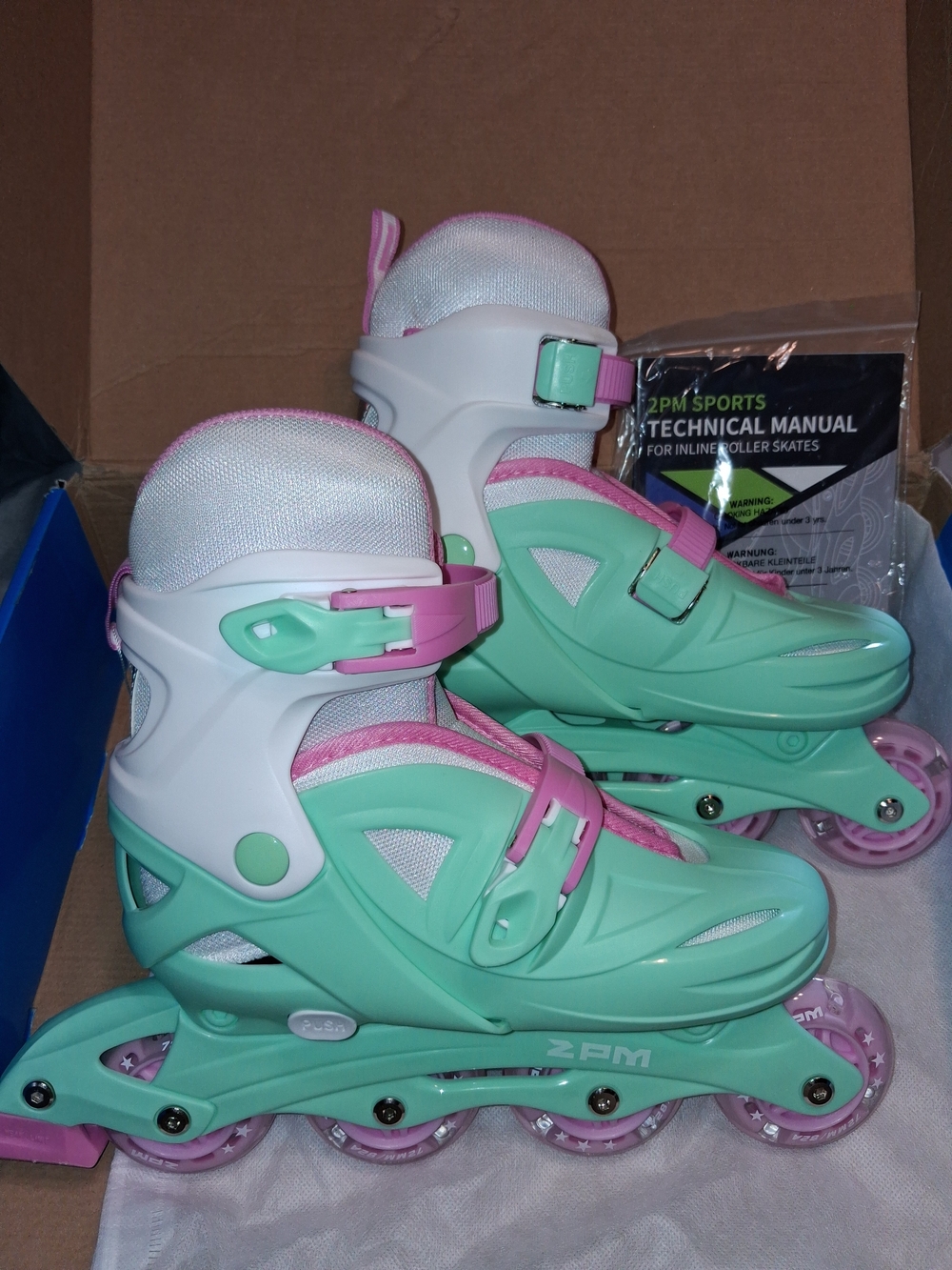 Kids Mint & Pink Adjustable Inline Skates -